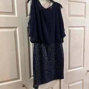Scarlett Navy Blue Sequin Popover Cocktail Dress S272360 Size 8 NWT